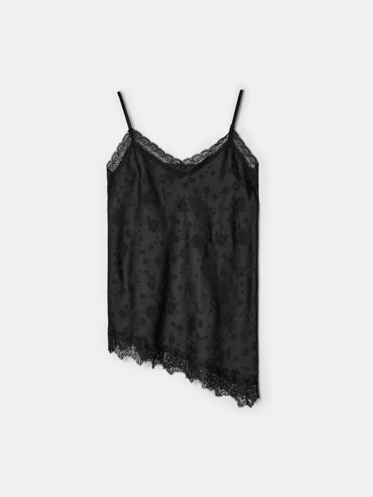 Асимметричный топ Sela из жаккардового сатина, черный, арт. 41690