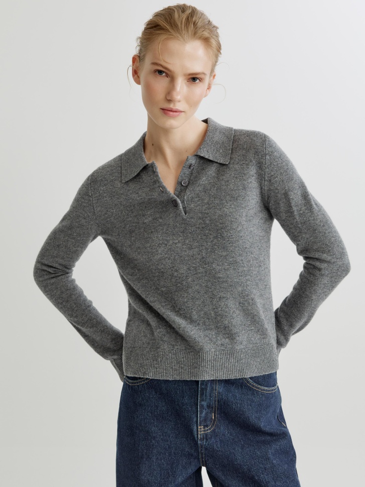 Джемпер-поло SELA из 100% шерсти, серый, арт. 41400