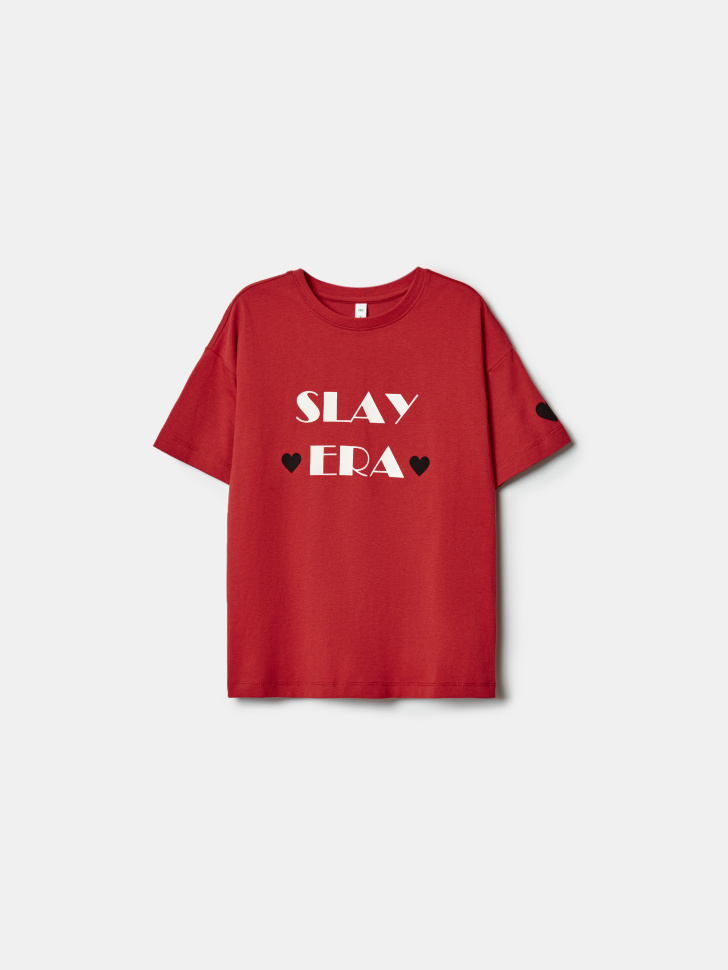 Футболка SELA оверсайз с принтом, красный, арт. 42197