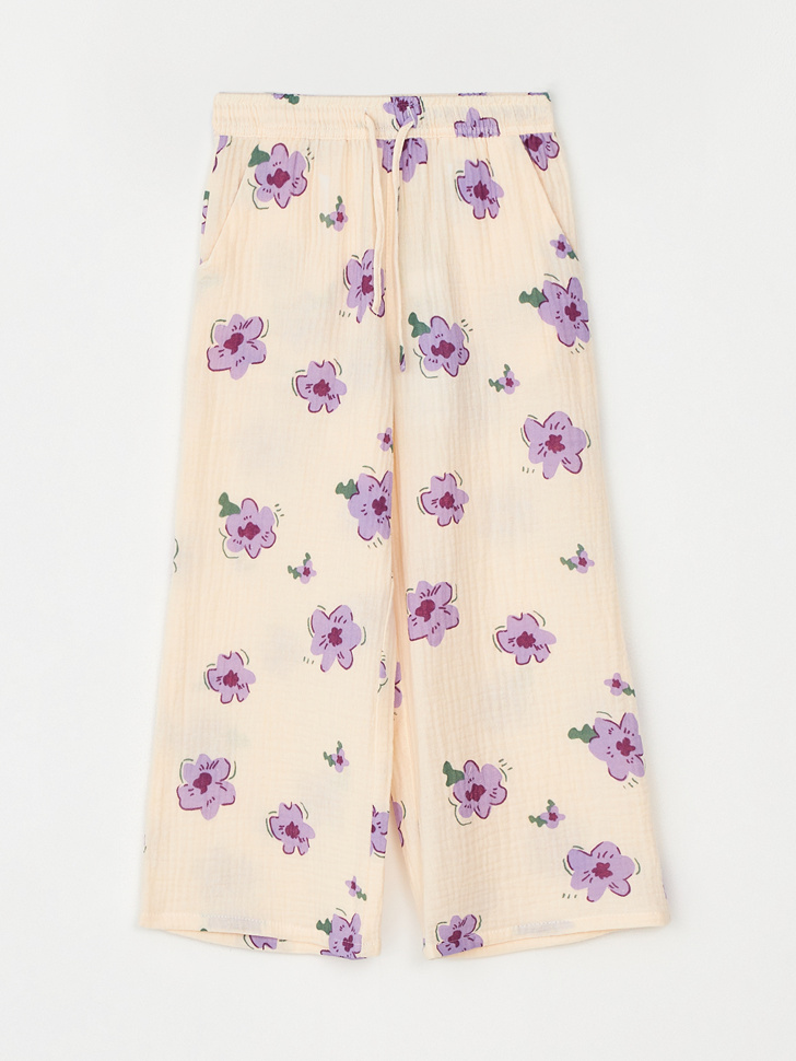 Широкие брюки из муслина для девочек (белый, 104)