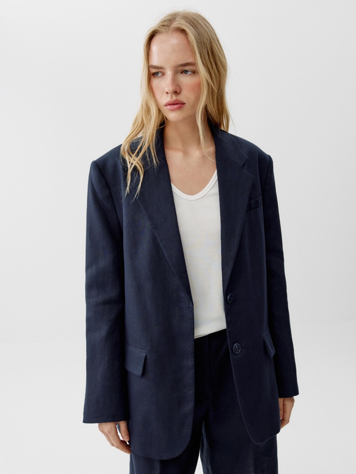 однобортный оверсайз жакет из льна 4610517306517 фотография