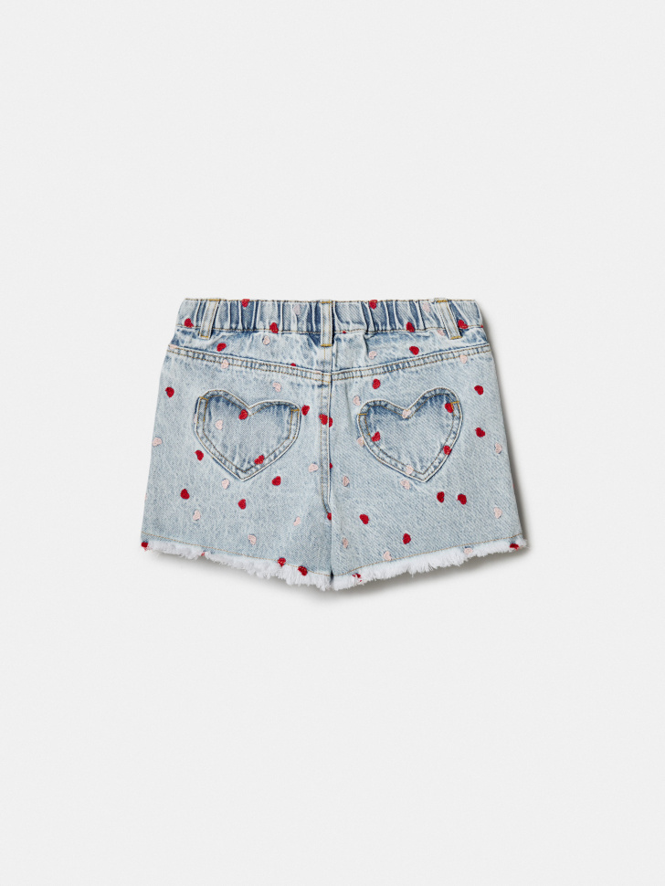 джинсовые шорты с вышивкой для девочек от бренда sela вид слева