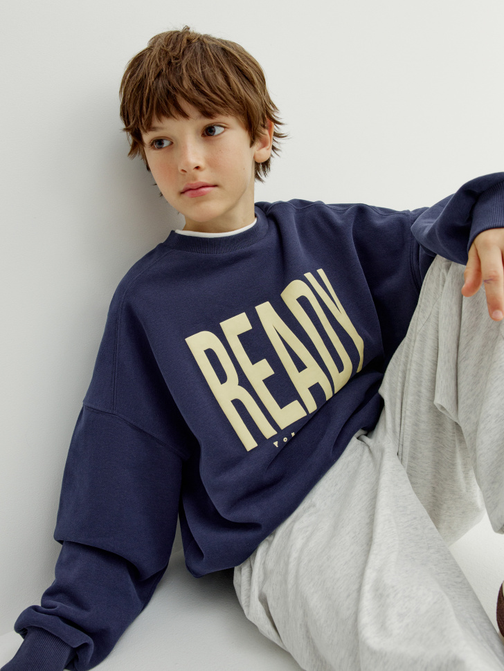 Свитшот оверсайз Sela с принтом, синий, арт. 54319