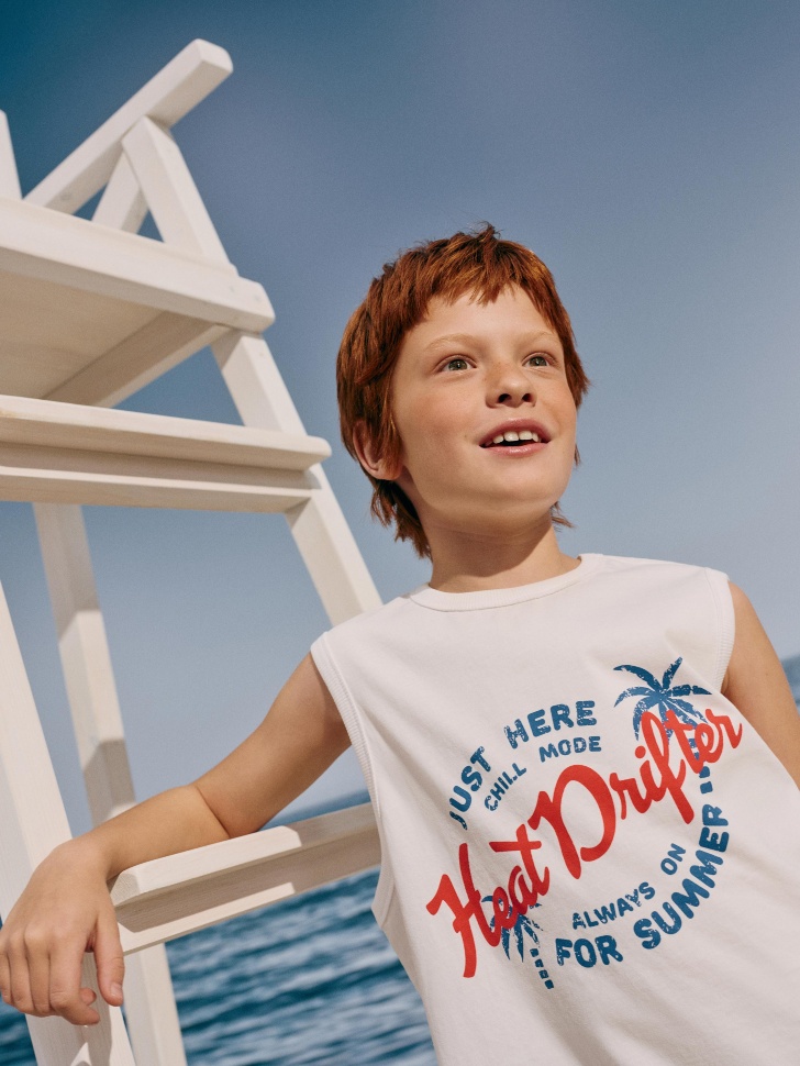 Майка Sela с принтом для мальчика, белый, арт. 52466