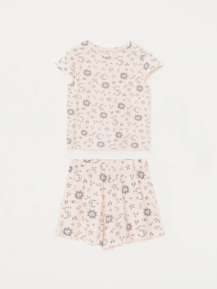 Трикотажная пижама с принтом для девочек (розовый, 134-140 (9-10 YEARS)) sela 4640078276103 - фото 1