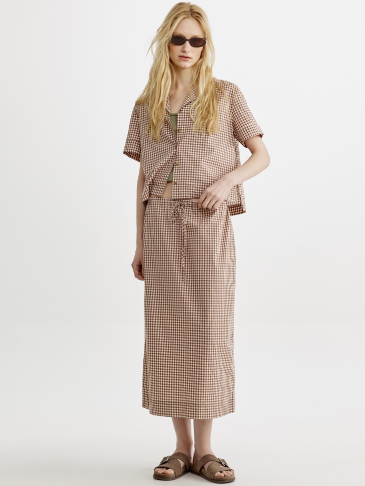 Юбка миди Sela в клетку, коричневый, арт. 54300