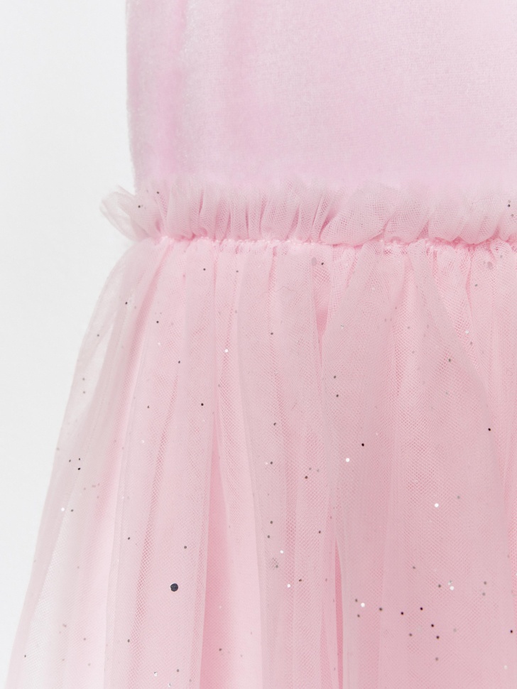 платье с юбкой из блестящей сетки для девочек из велюра спереди