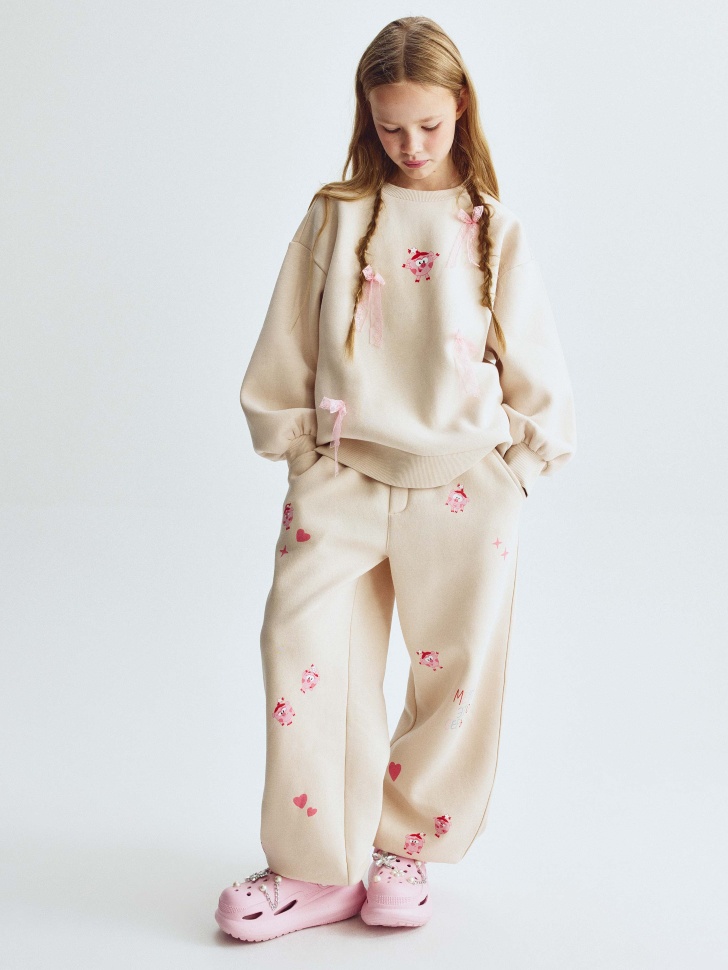 Джоггеры SELA x Смешарики для девочек, бежевый, арт. 34437