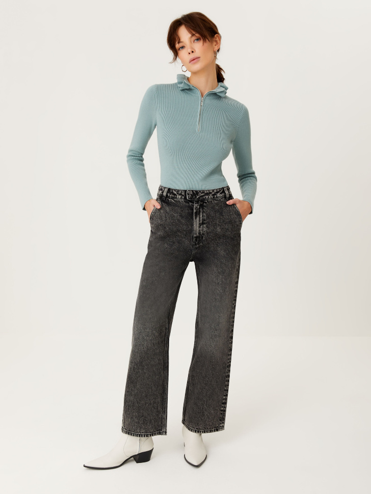 

Широкие джинсы с винтажной стиркой, Серый