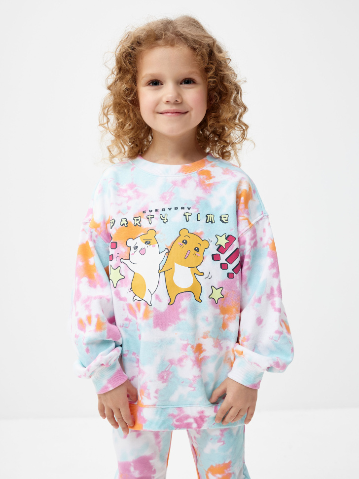 

Свитшот тай-дай с мультяшным принтом для девочек