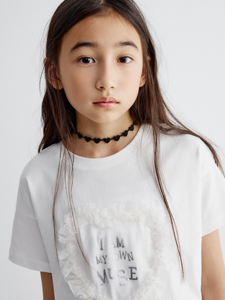 

Футболка с принтом и оборками для девочек, SL6802050206