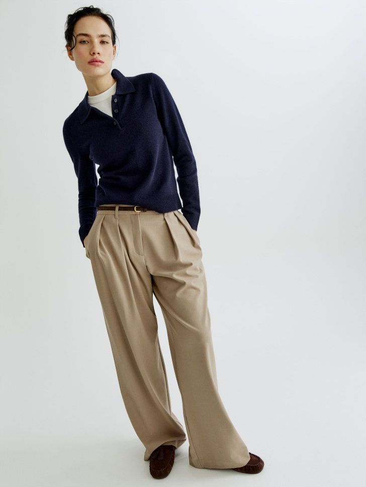 джемпер-поло из 100% шерсти от бренда sela вид слева