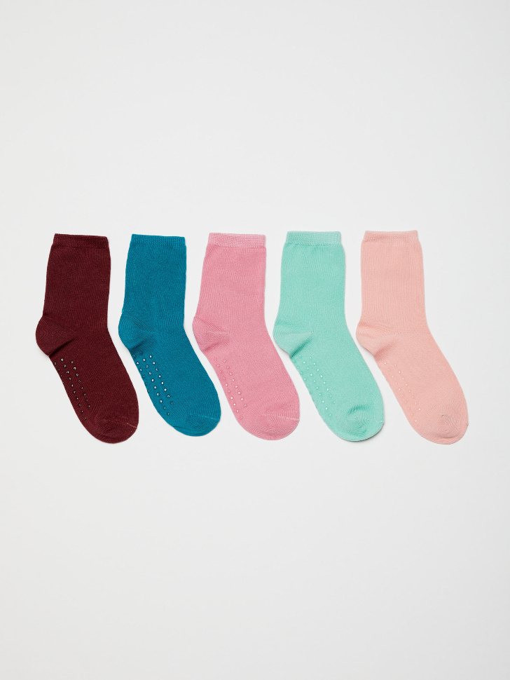 Набор из 5 пар нескользящих носков для девочек (принт, 22-23) от Sela