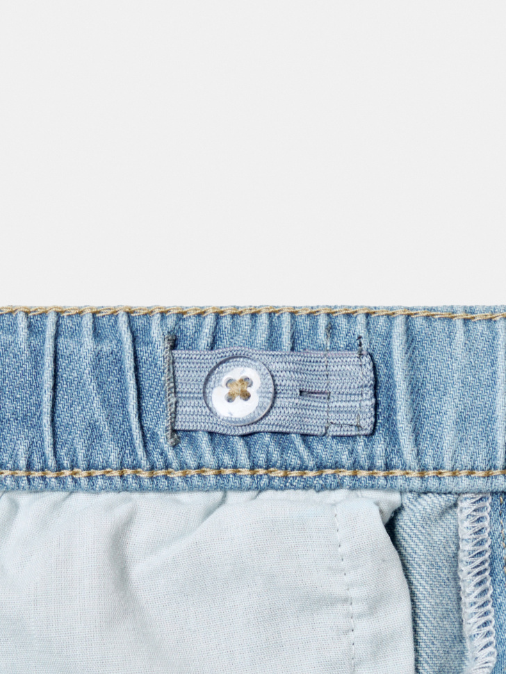 джинсовые шорты на резинке для девочек из джинсы и джинскота спереди