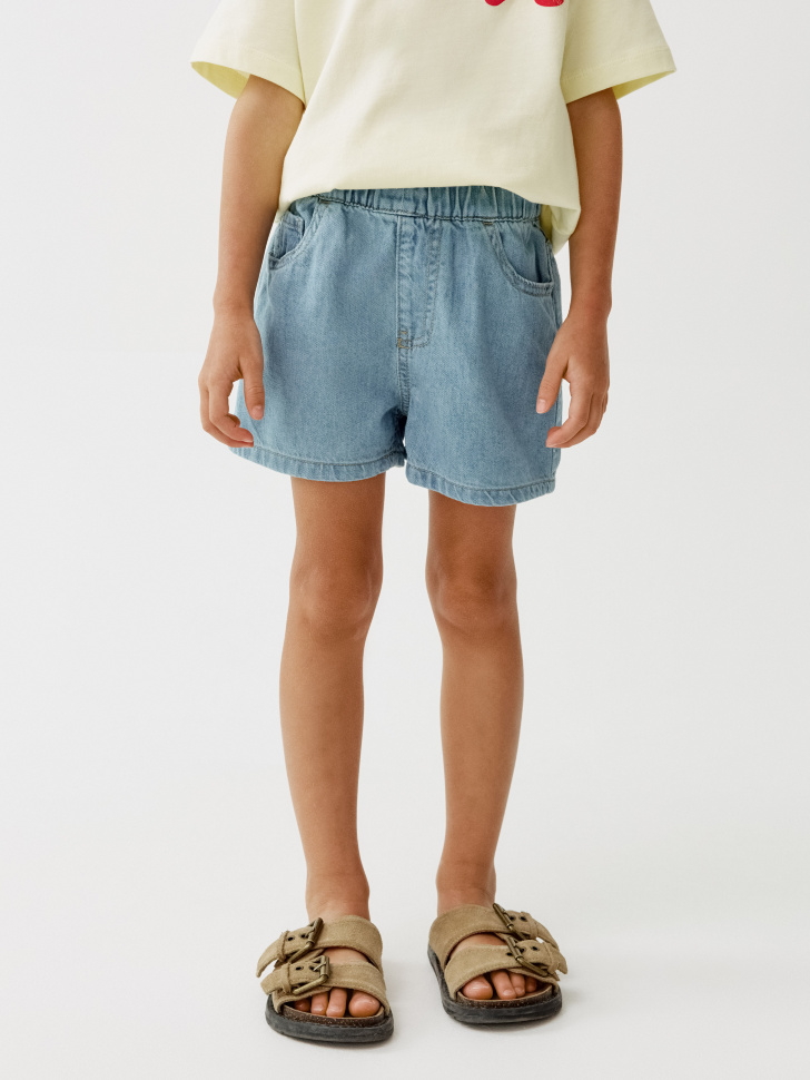 джинсовые шорты на резинке для девочек от бренда sela вид слева