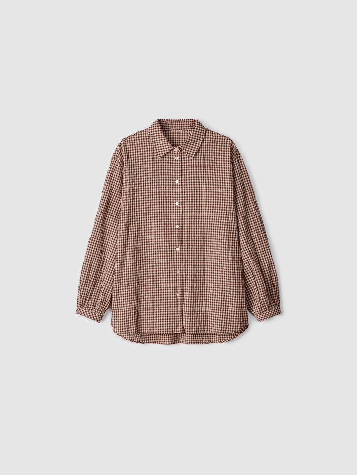 Рубашка Sela оверсайз в клетку, коричневый, арт. 53598