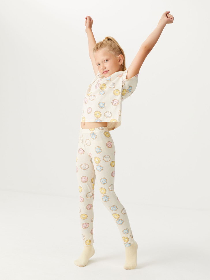 

Трикотажная пижама с принтом для девочек, Бежевый