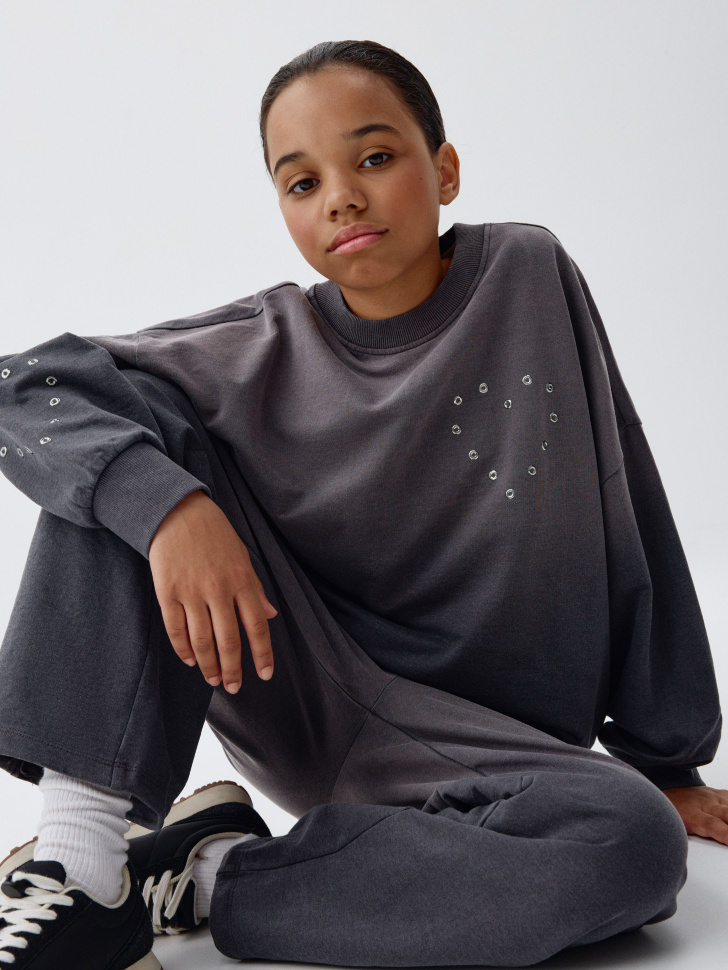 

Свитшот оверсайз с люверсами для девочек, 5801050411