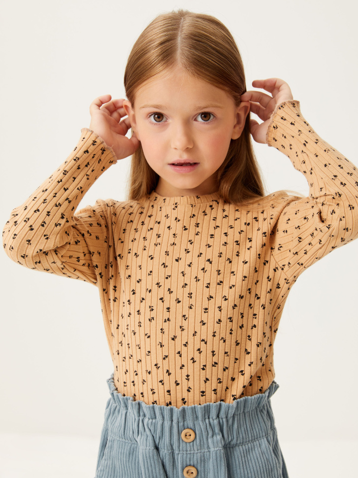 

Трикотажный лонгслив с принтом для девочек, Бежевый