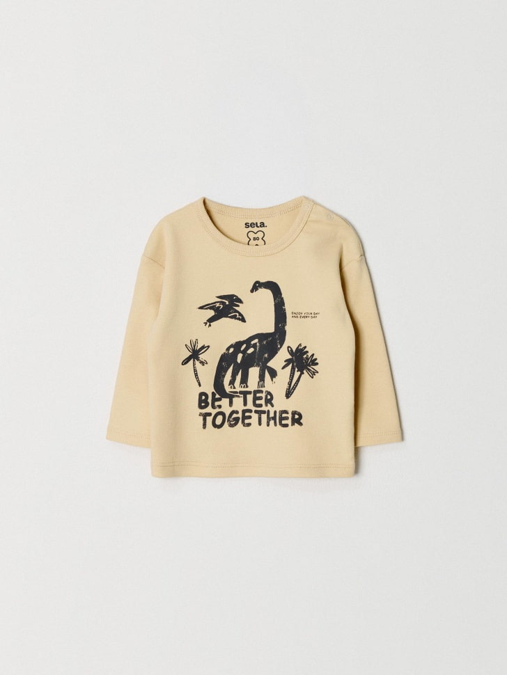 Лонгслив Sela с принтом динозавра для малышей, бежевый, арт. 42277