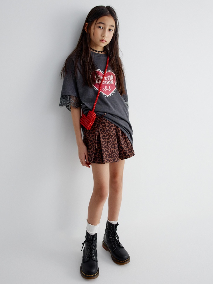 

Леопардовая юбка-шорты с бантиками для девочек, SL6802051506