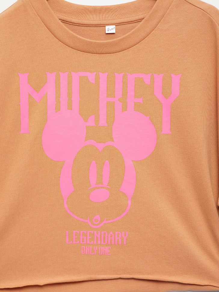 Укороченная футболка с принтом Mickey Mouse для девочек (бежевый, 146) от Sela