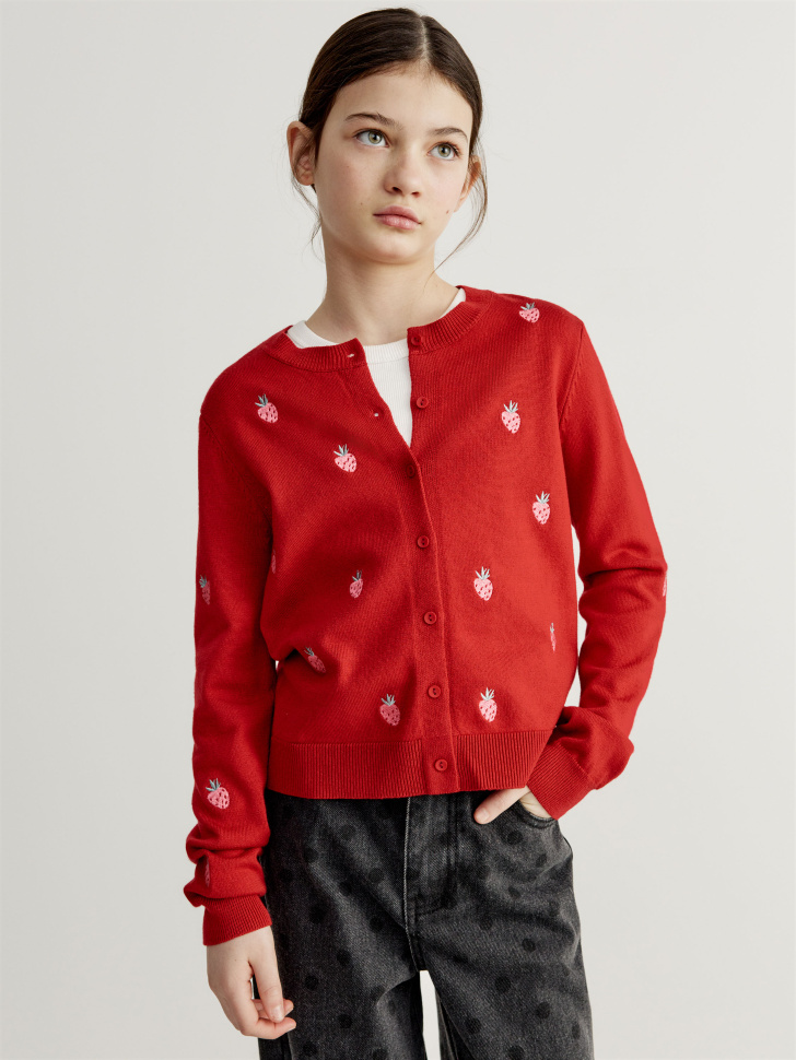 Кардиган SELA с вышивкой, красный, арт. 41388