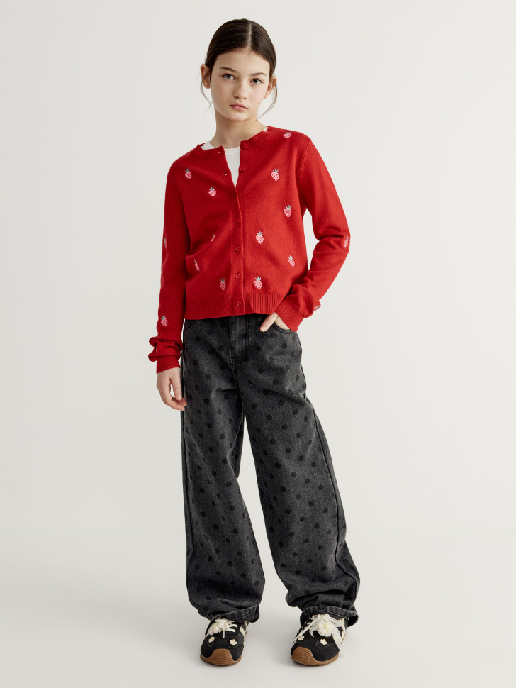 кардиган с вышивкой для девочек от бренда sela вид слева