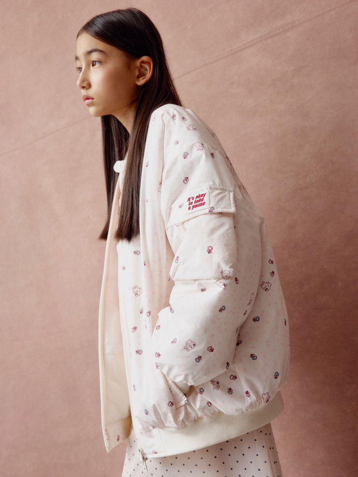 

Бомбер оверсайз с принтом для девочек, SL6803051103