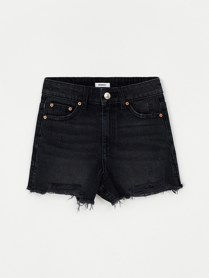Рваные джинсовые шорты для девочек (черный, 122)