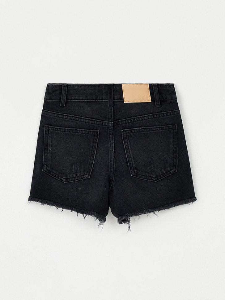 Рваные джинсовые шорты для девочек (черный, 134) sela 4680168559235 - фото 2