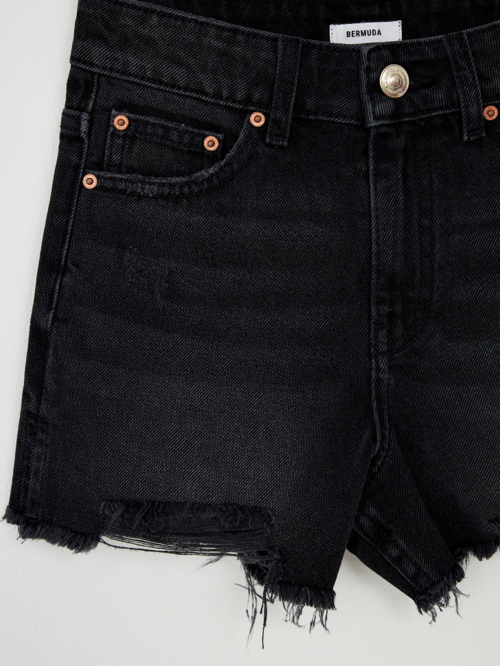 Рваные джинсовые шорты для девочек (черный, 134) sela 4680168559235 - фото 3