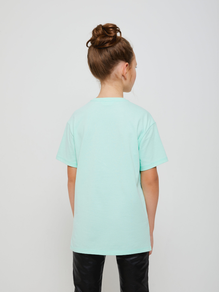 Удлиненная футболка с принтом для девочек (зеленый, 140/ 10-11 YEARS) sela 4603375289719 - фото 5