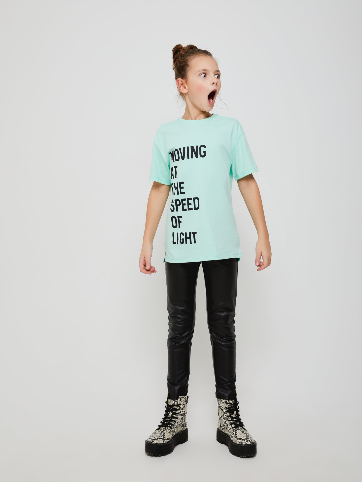 Удлиненная футболка с принтом для девочек (зеленый, 140/ 10-11 YEARS) sela 4603375289719 - фото 6