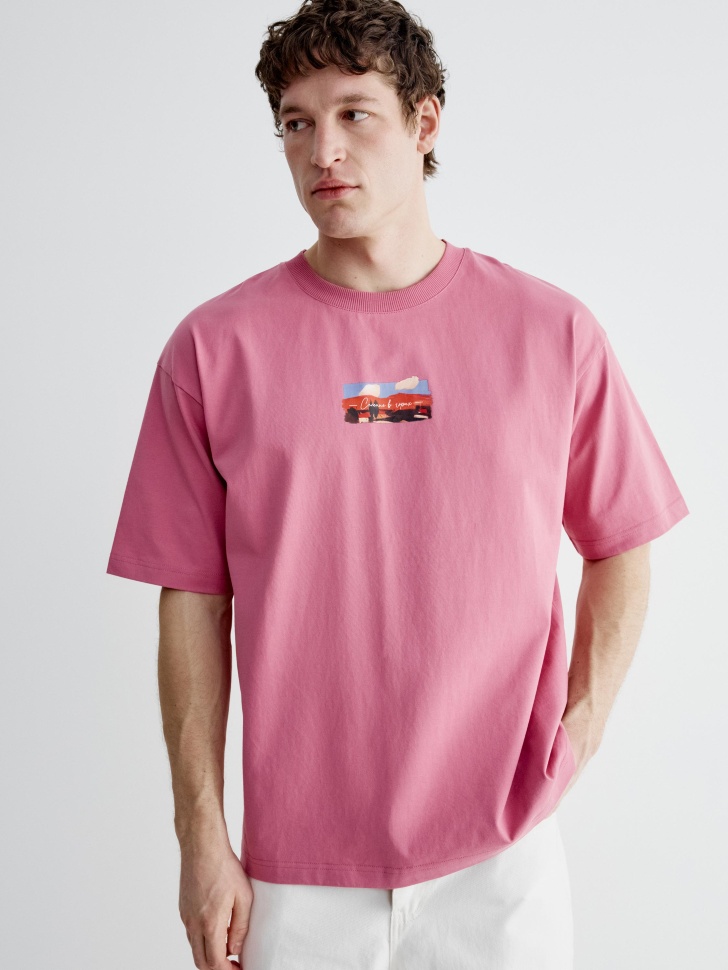 Футболка оверсайз SELA с принтом, розовый, арт. 44936