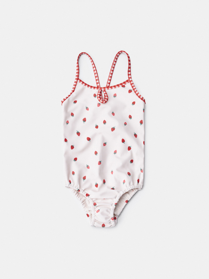 Слитный купальник Sela с клубничным принтом, белый, арт. 52783