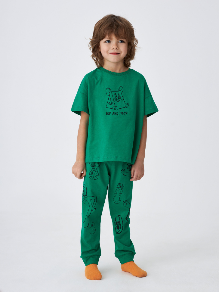 Пижама с принтом Tom and Jerry для мальчиков (зеленый, 116-122)