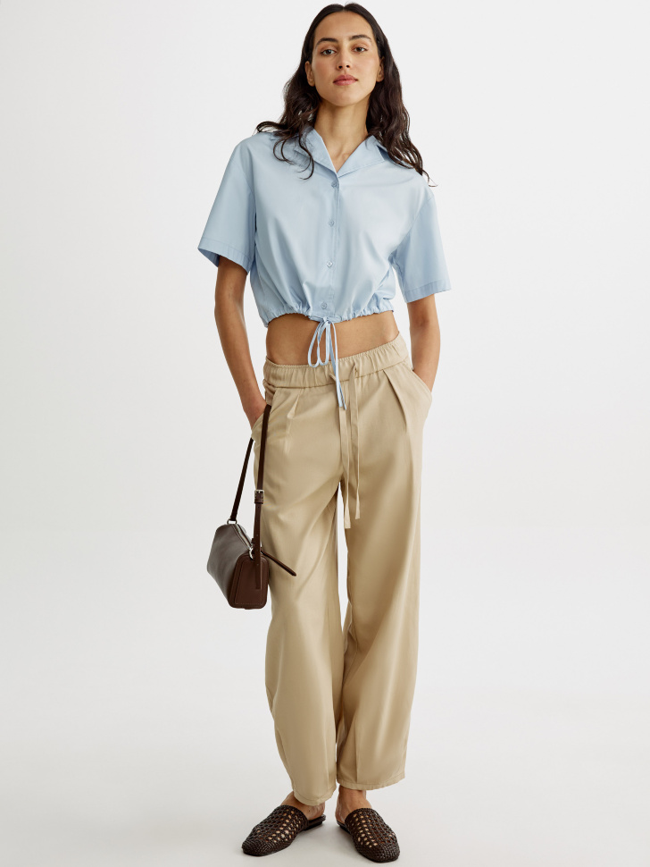 Укороченные объемные брюки Sela, бежевый, арт. 53656