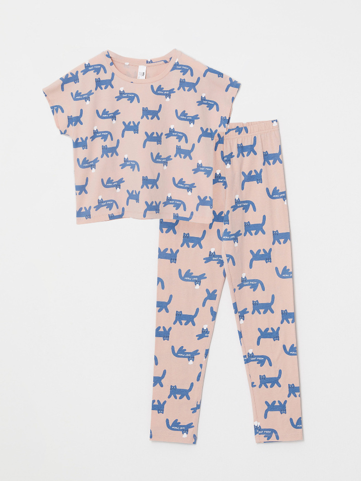 Трикотажная пижама с принтом для девочек (голубой, 122-128 (7-8 YEARS)) от Sela