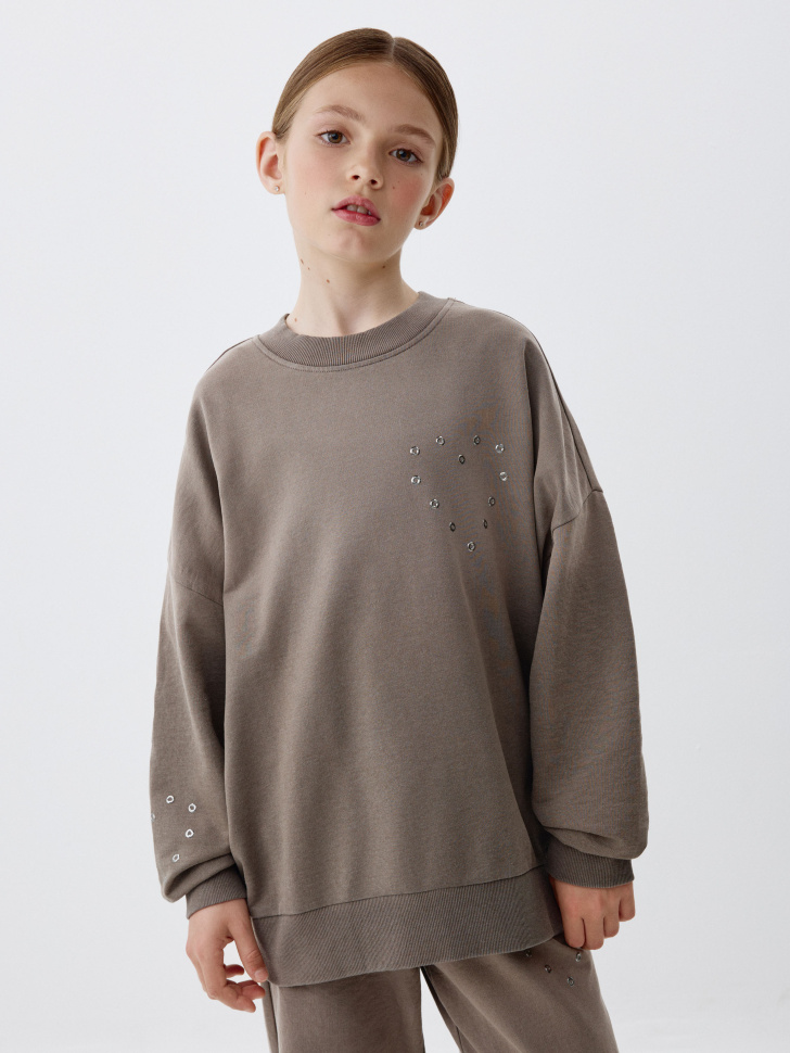 

Свитшот оверсайз с люверсами для девочек, 5801050411