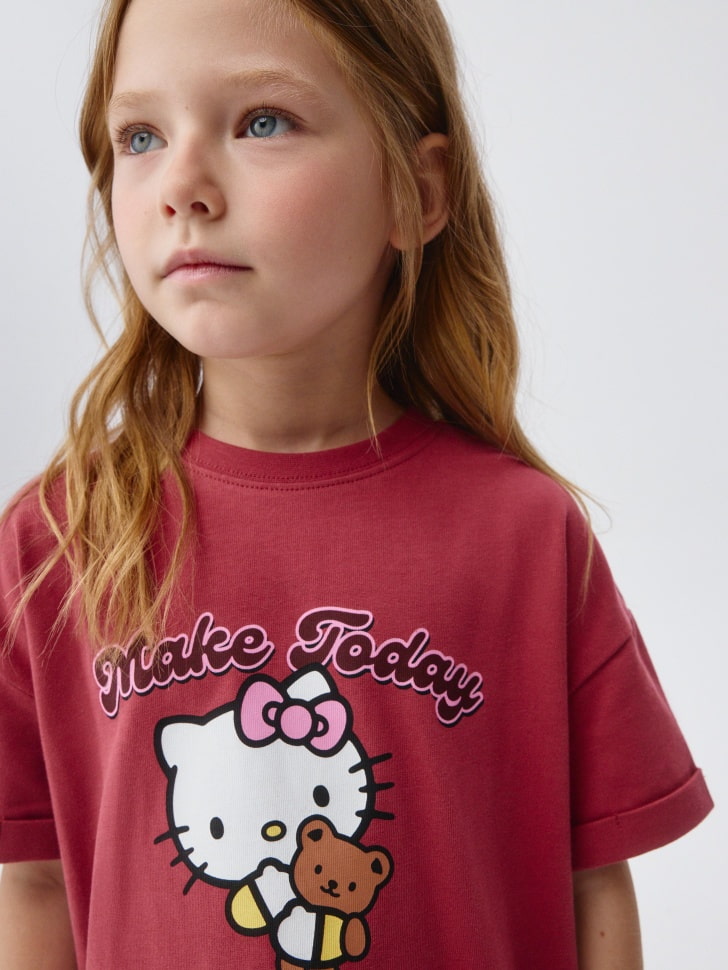 Футболка с принтом Hello Kitty для девочек. Фото №8