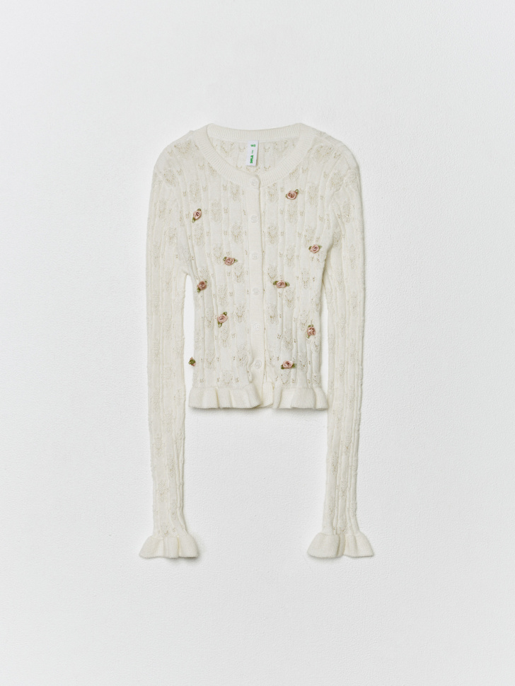 Ажурный кардиган SELA для девочек, белый, арт. 33953