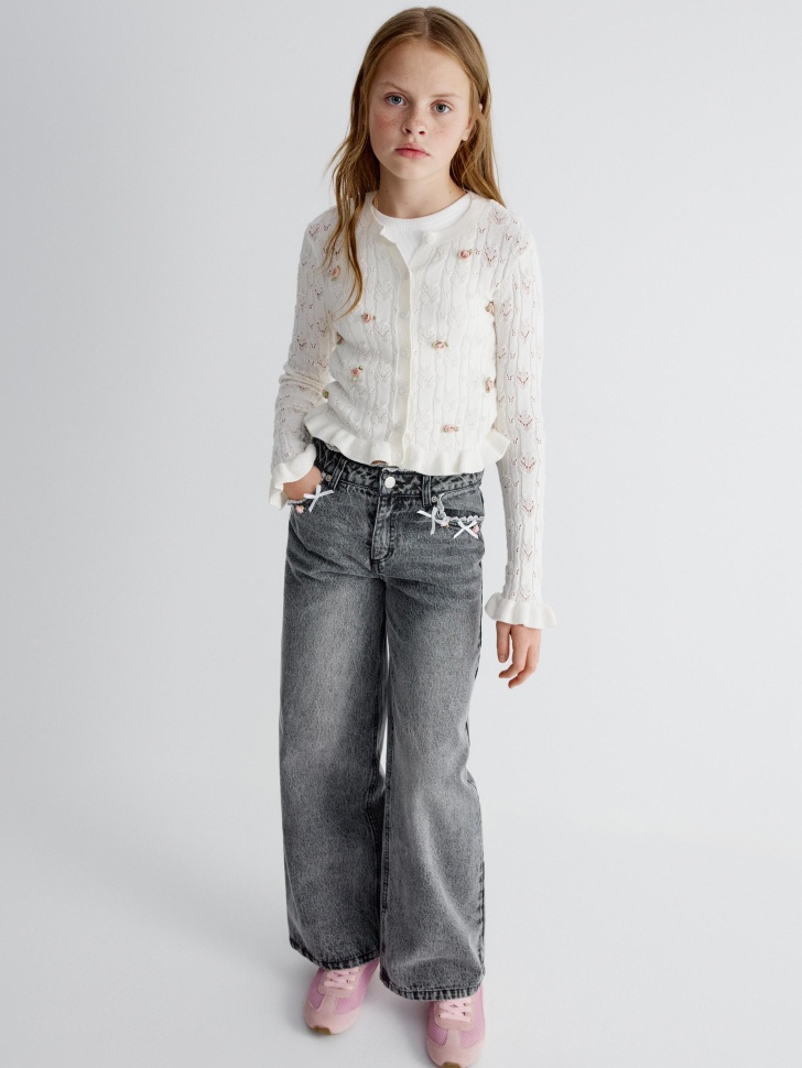 ажурный кардиган с декором для девочек по цене 2499 руб вид справа