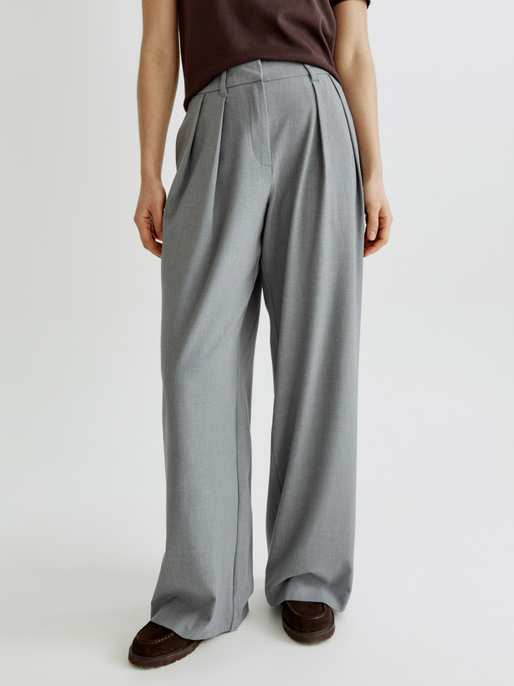 костюмные широкие брюки с меланж эффектом от бренда sela вид слева