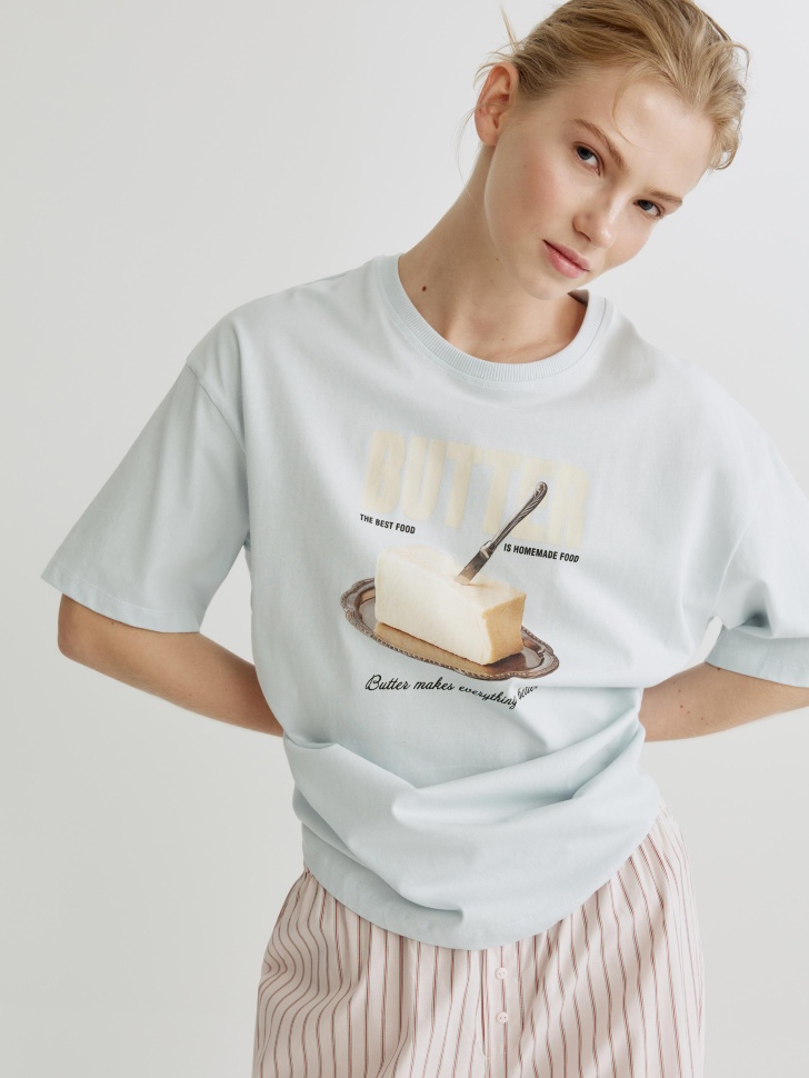 Футболка оверсайз SELA с принтом, голубой, арт. 41413