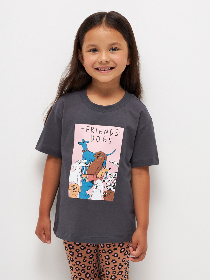 

Футболка с принтом для девочек, Серый