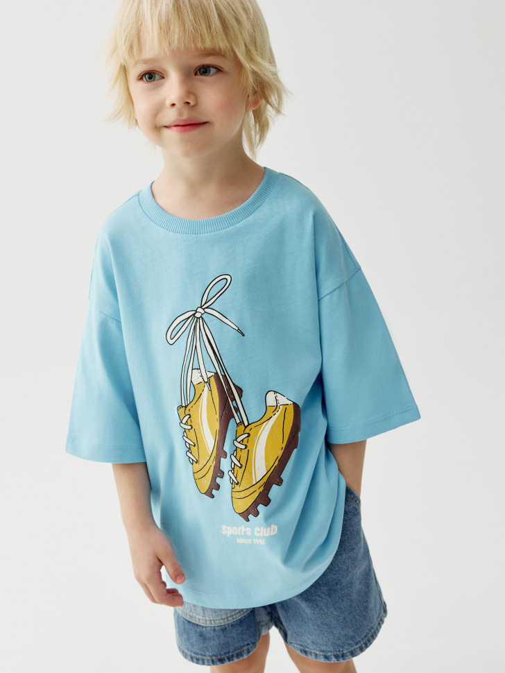 Футболка Sela оверсайз с принтом, голубой, арт. 53645