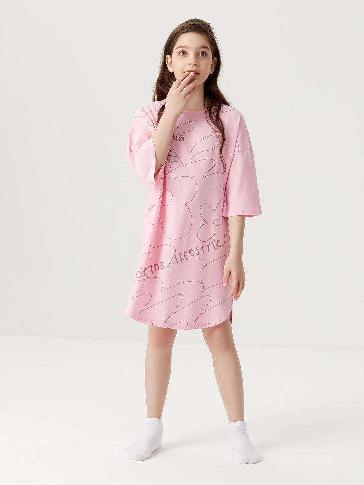 Ночная сорочка оверсайз для девочек (розовый, 122-128 (7-8 YEARS))
