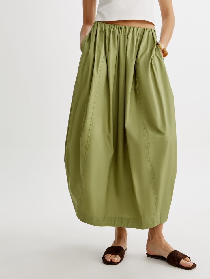 пышная юбка-баллон миди из хлопка от бренда sela вид слева