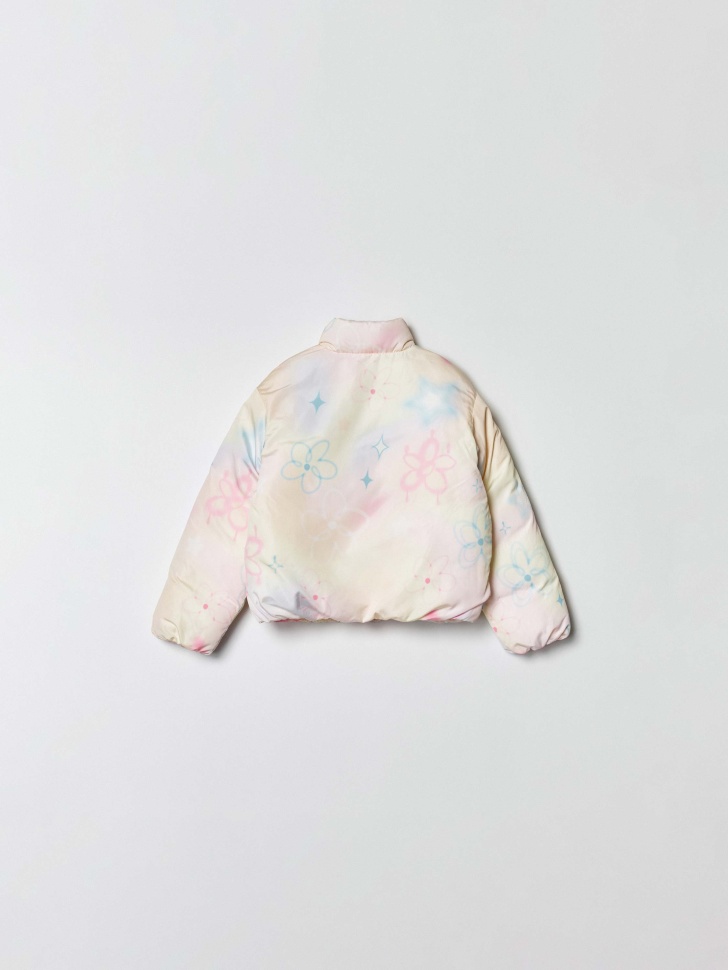 дутая стеганая куртка с принтом для девочек из россии вид сбоку